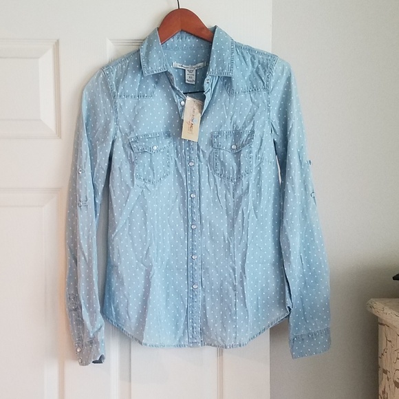 American Rag Tops - NEW American Rag Cie XS Button Front Top Polka Dot